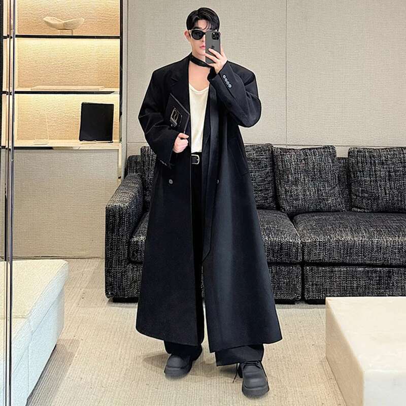 Split Double Breasted Male Trench Coat Autumn Winter Fashion Elegance Designer Original Men's Windbreaker