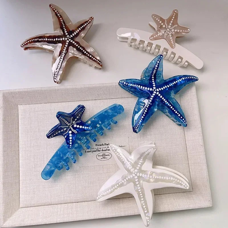 Ocean Series Starfish Hair Claw Acetate Simulation Marine Life Blue Starfish Crab Hair Clip for Women Beach Hair Accessories 250103