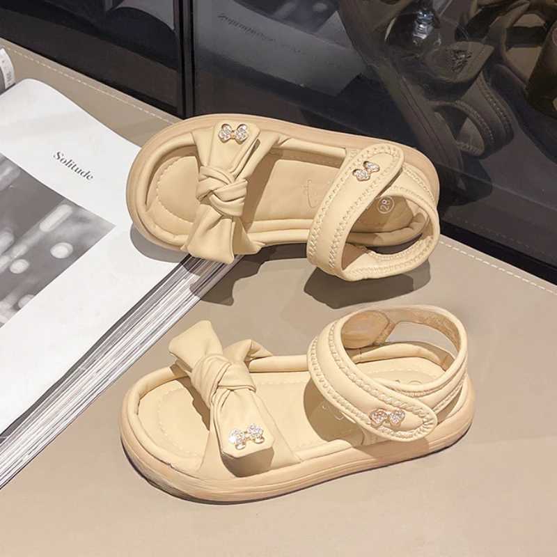 Sweet Girl Princess Dress Sandals Summer New Kids Solid Color Sandals Open toe Fashion Childrens Hospital School Bowtie Sandals W250108