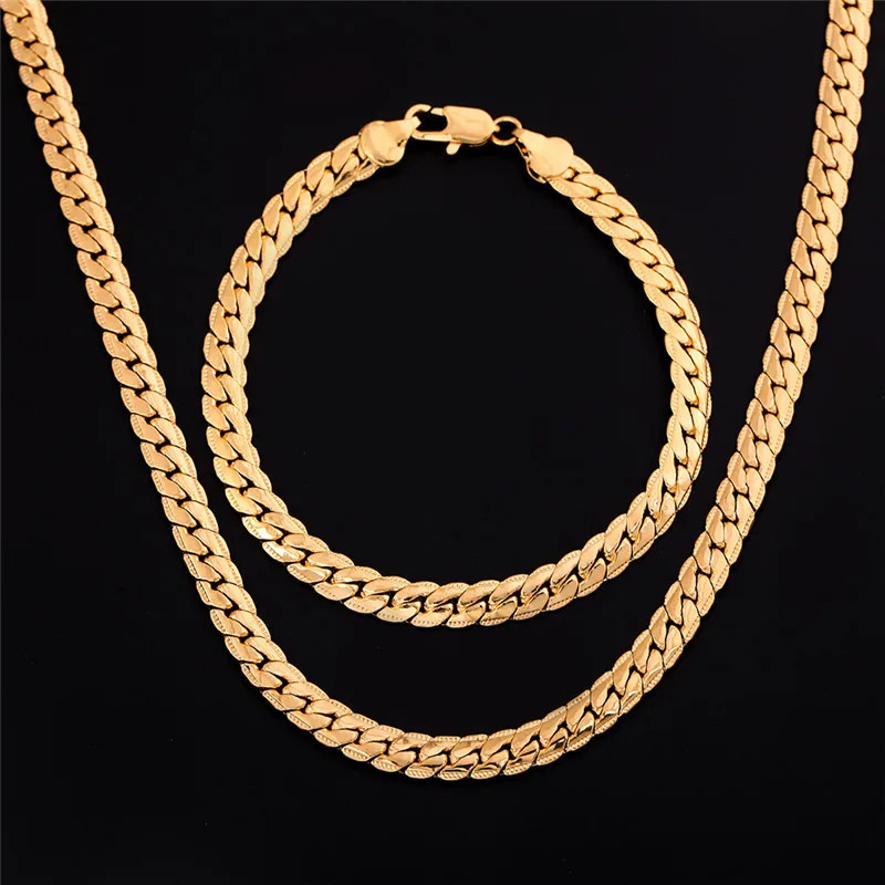 925 Sterling Silver 18K Gold 6MM Chain Bracelets Neckalce For Women Men Fashion Party Wedding Jewelry Sets Gifts 250103