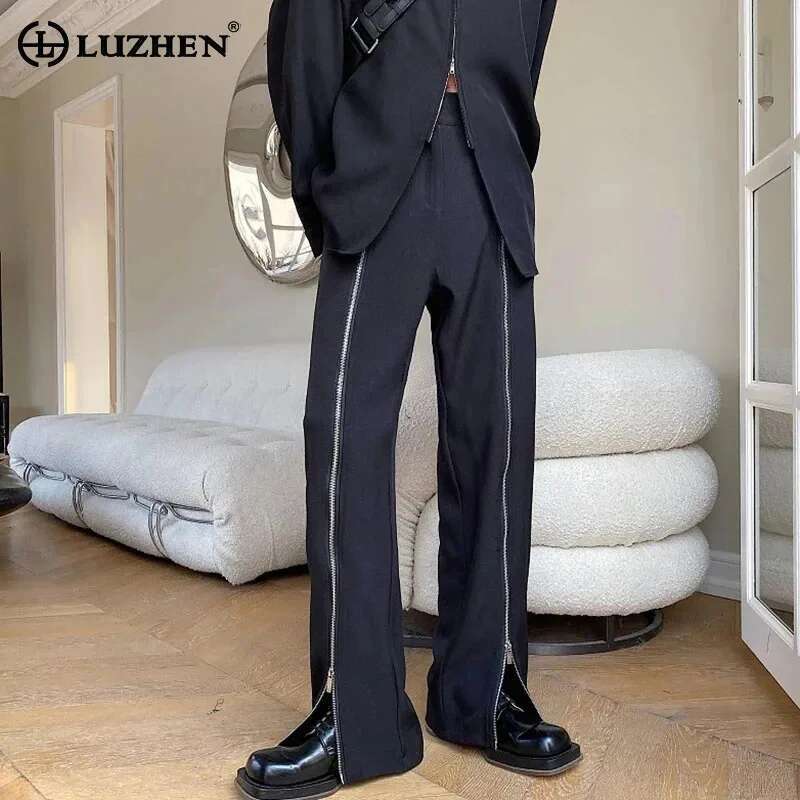 Autumn Fashion Elegant Zipper Splicing Design Casual Pants Men's High Quality Trendy Original Male Trousers