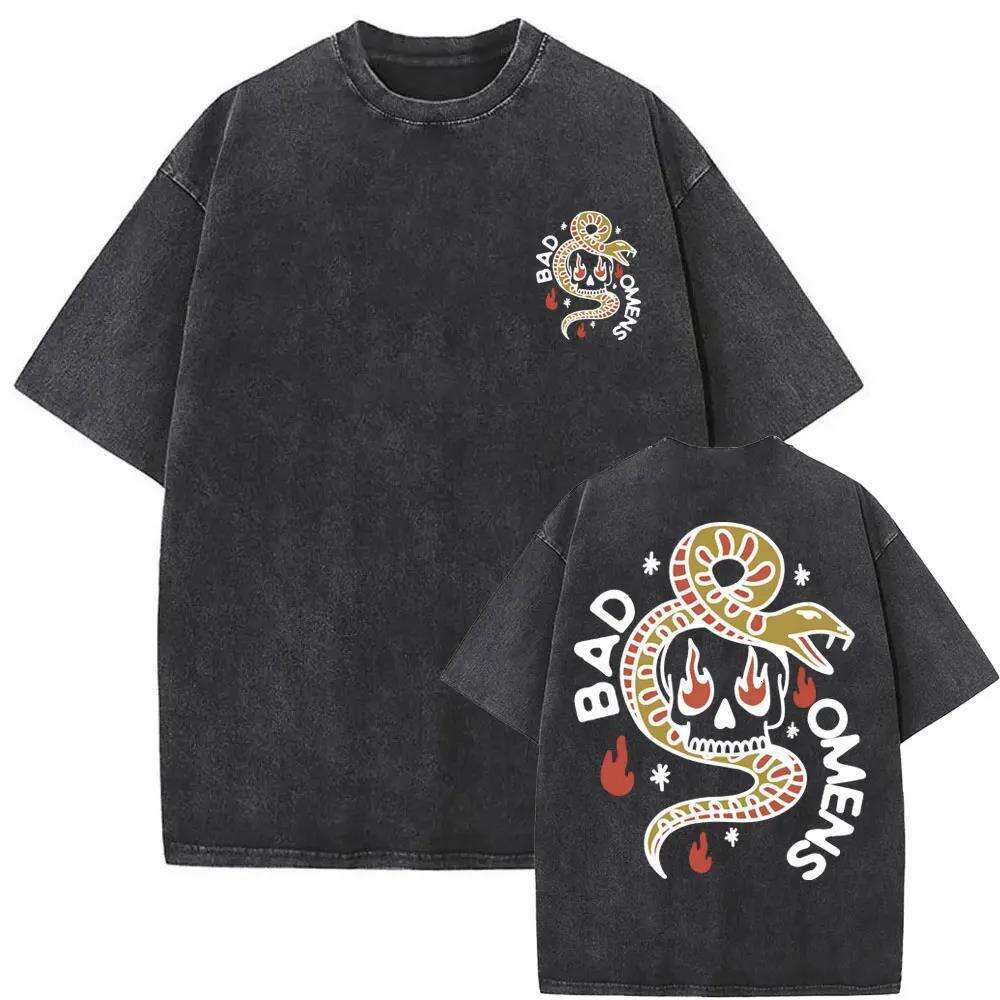 Washed Vintage Bad Omens Print T-shirt Funny Moth Graphic Ts