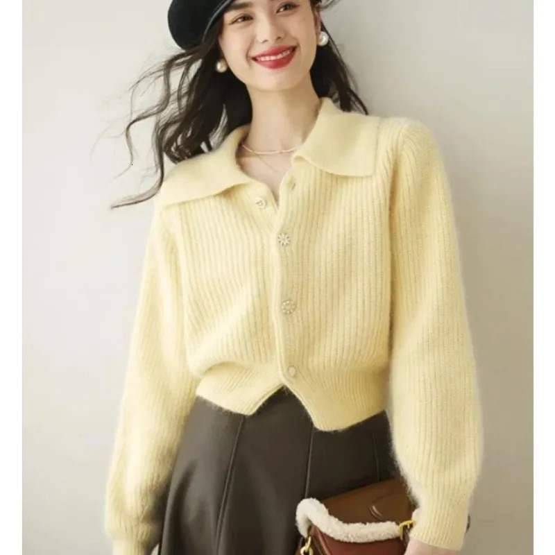 Chic Fashion Sweater Cardigan Yellow Red Knitted Sweater Women Autumn Winter Short Cardigan Jacket Coat Y2K Tops Female 250106