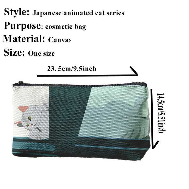 Japanese style makeup bag cute cat series printed canvas makeup bag large capacity portable makeup bag for girls and women W250109