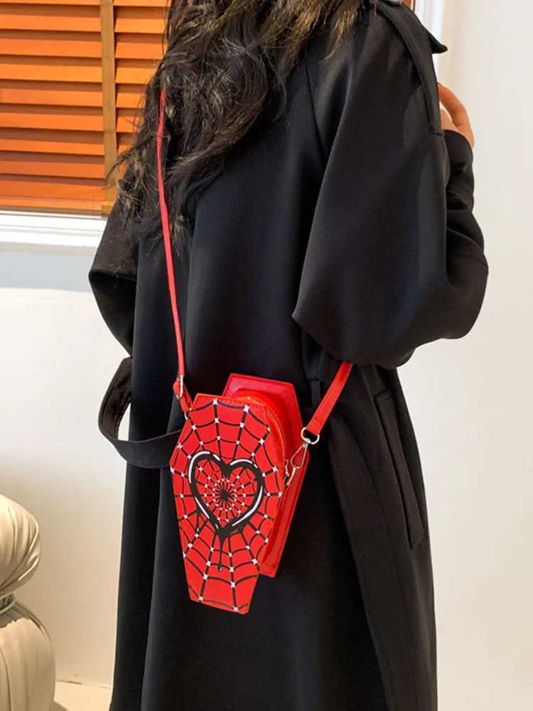 Women Fi Shoulder Bag Large Capacity Coffin Shaped Casual Sahel Bag Adjustable Strap Spider Web PU Leather Chic Hobo BagXJ250108