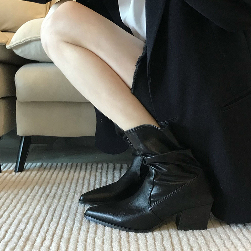 2025 new Elastic Casual Fashion Chunky Ankle Boots Square Toe Leather Brand Designer Female Shoes Autumn Booties d31f