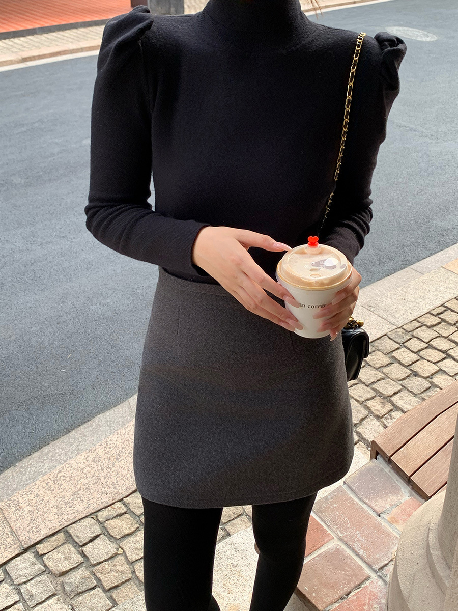 B52212 Autumn and winter new temperament commuting solid color high waist skirt hip A-line short skirt female