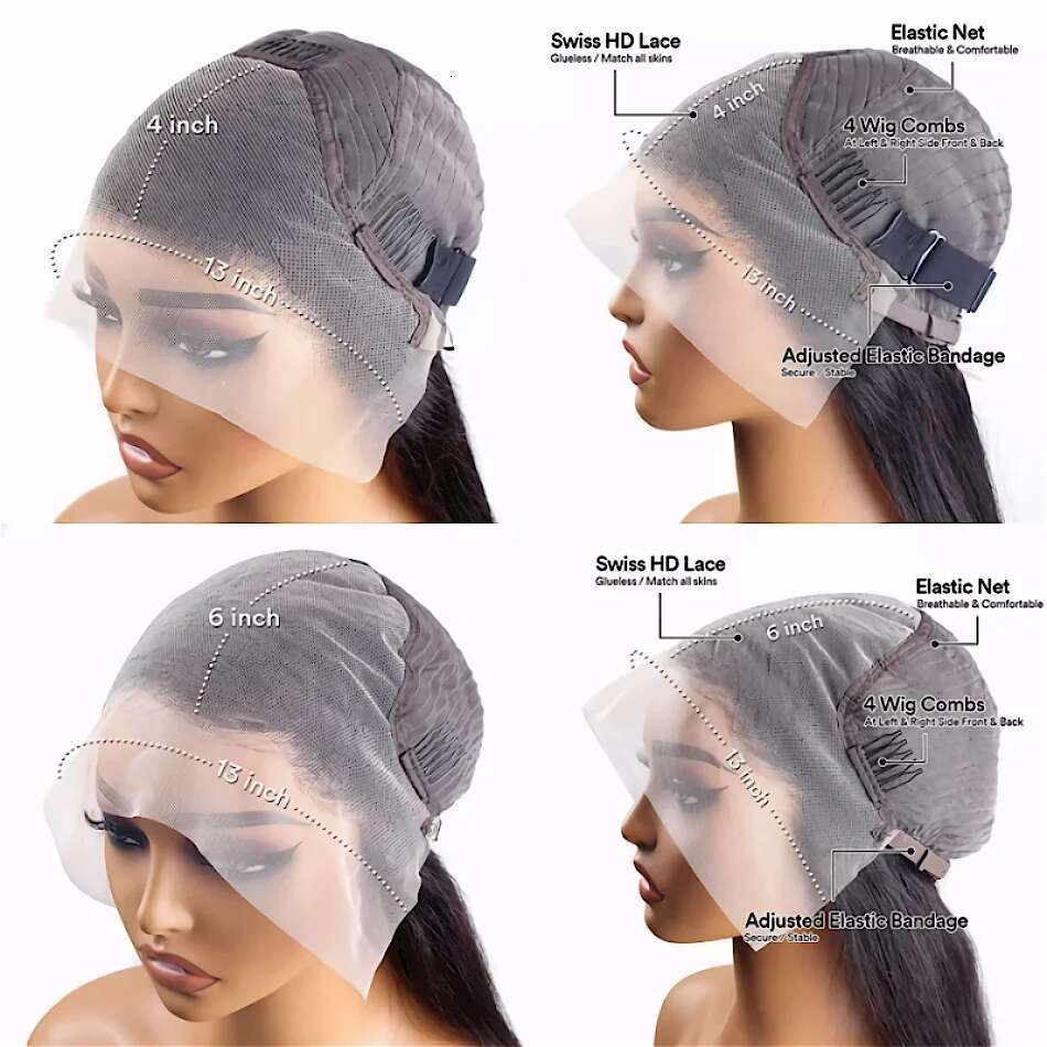 13X6 Chocolate Brown Front Wigs 13X4 Bone Straight Human Hair 30 32 Inch Lace Frontal Colored Wig 100% Brazilian For Women