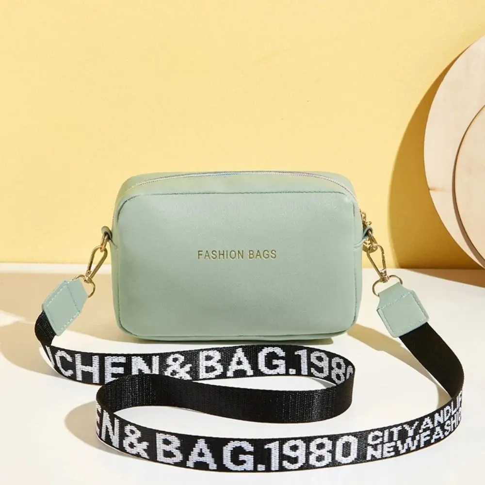 Simple Designer Wide Letter Strap Women Handbag PU Leather Square Shoulder Bag Travel Purse Small Phe Crossbody BagXJ250108