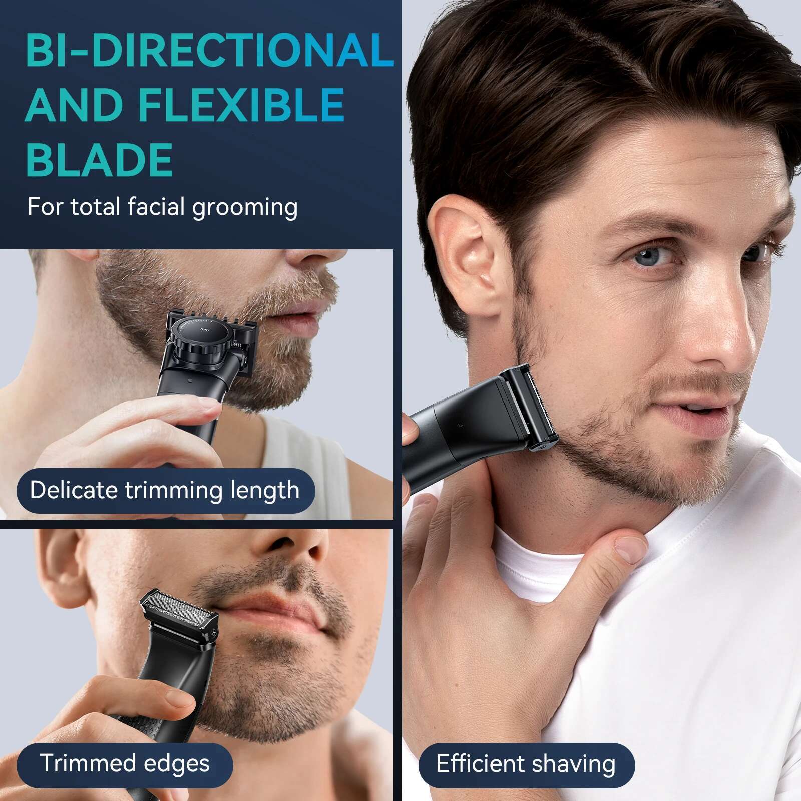 KENSEN S15 Electric Tirmmer Men Dual-sided Blade IPX6 Waterproof Body Hair Razor Beard Trimmer 2 in 1 T Trimmers for Barber