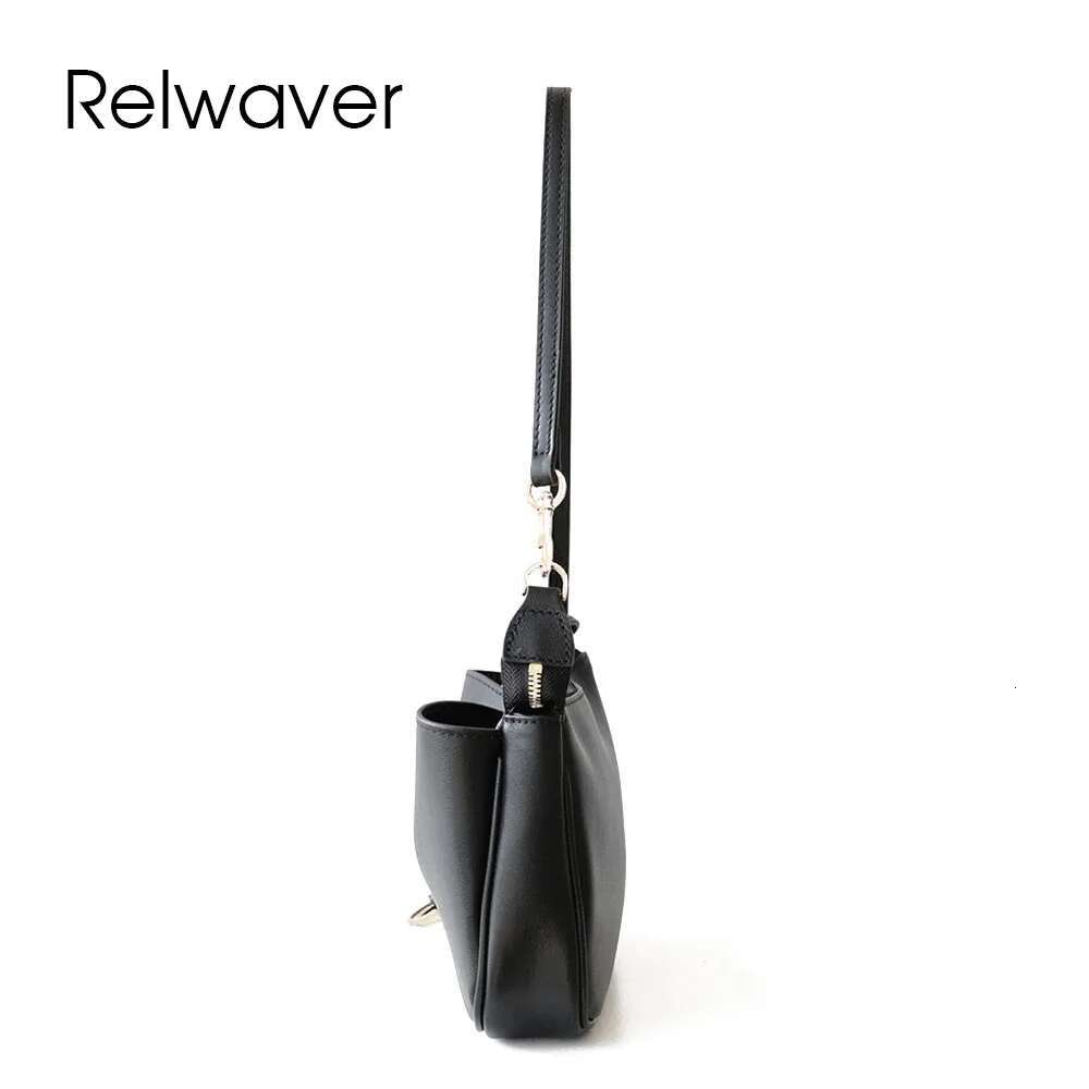 Relwaver Flap Second Layer Cowhide Zipper Shoulder Bag 2025 Spring Summer Black Versatile Crossbody Bags For Women