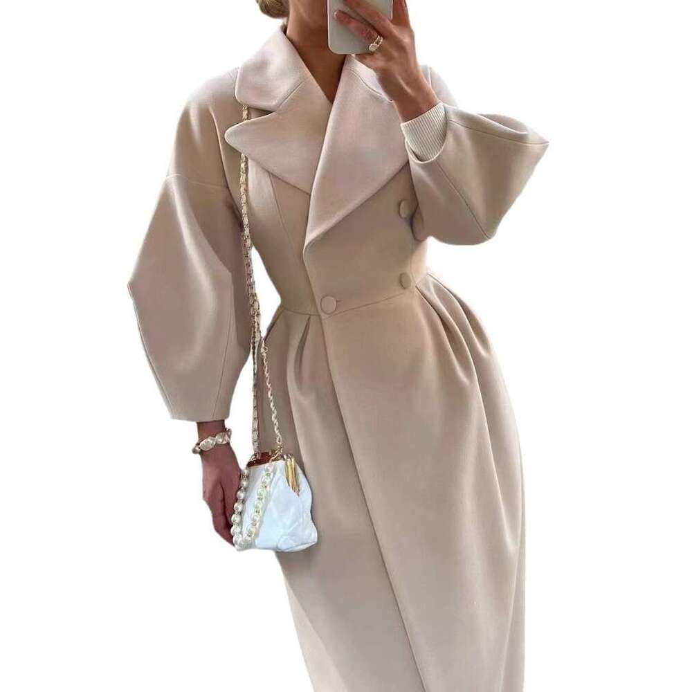 European American Autumn And Winter New Lantern Sleeve Big Collar Fashionable Woolen Long Coat