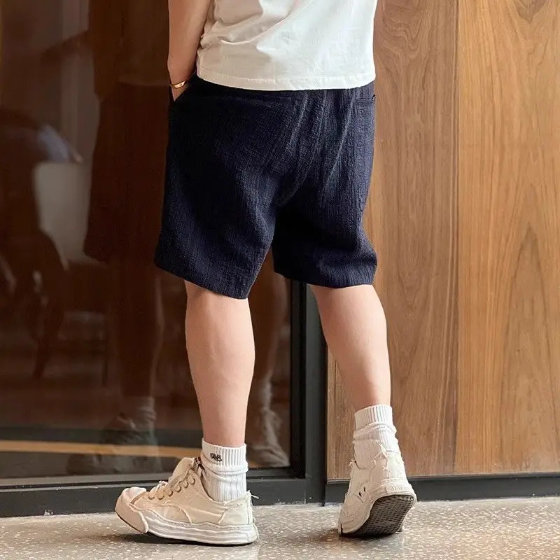 Vintage Solid Elastic Waist Mens Casual Shorts Summer Drawstring Pocket Sports Loose Trendy Straight Black Beach 250109