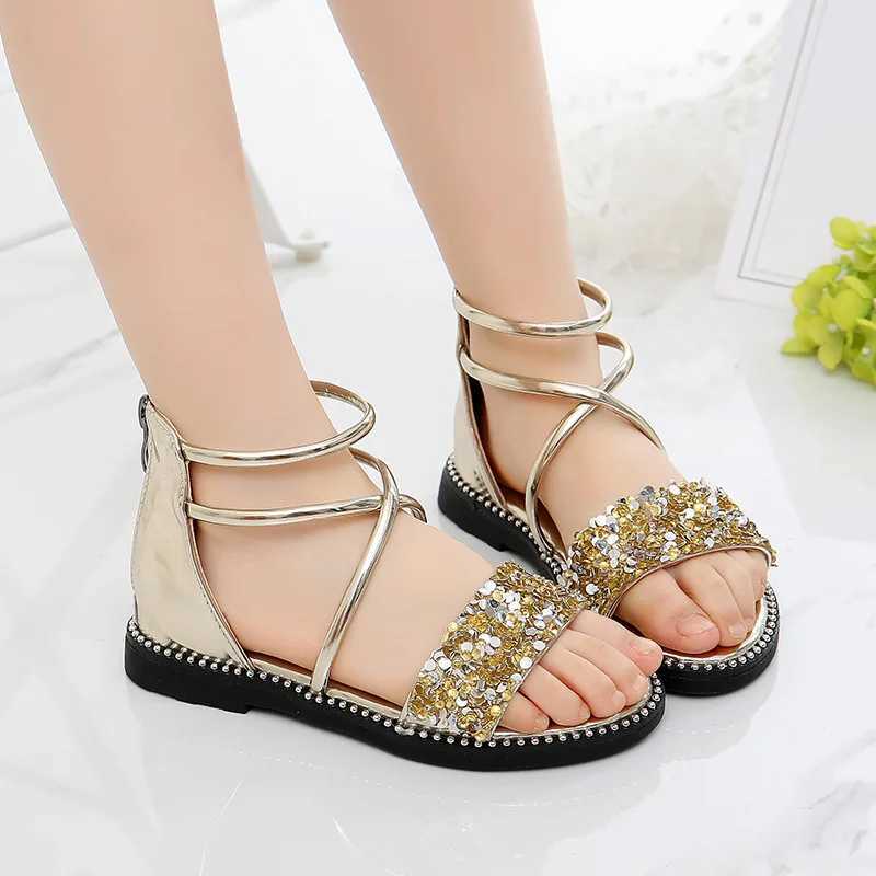 2020 Girls Princess Leather Sandals Summer Glitter Princess Shoes Childrens Sandals Childrens Little Girls 3 4 5 6 7 8 9 10 11 W250108