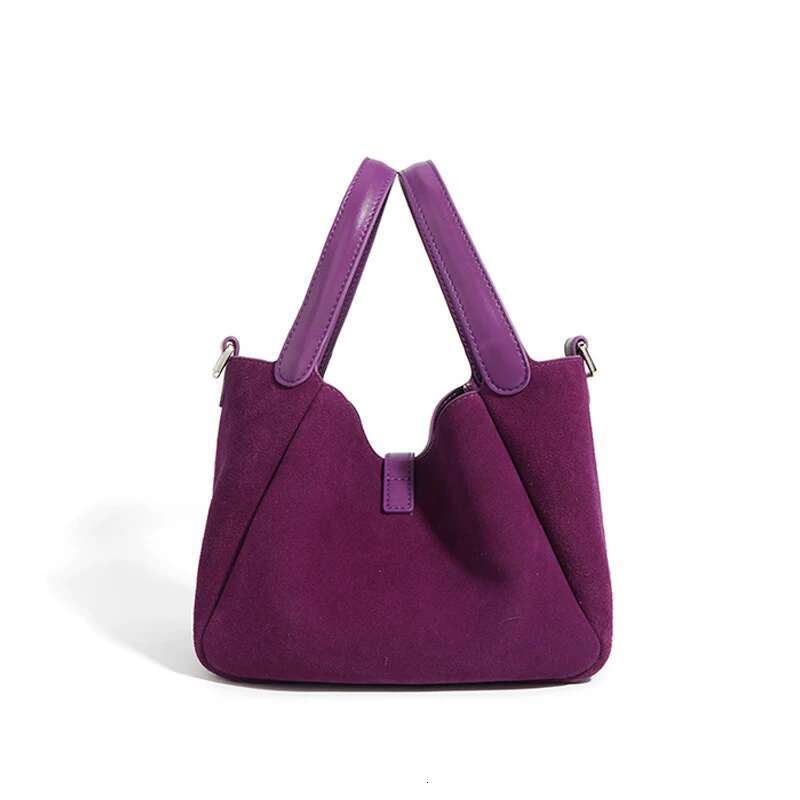 MABULA Designer Brand Women Genuine Leather Tote Fashion Bucket Suede Shoulder Crossbody Bag Cowhide Basket Handbag