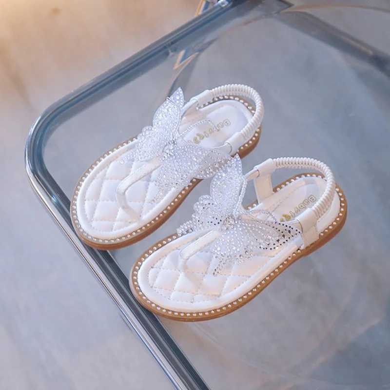 Childrens Apartment Diamond Butterfly Sandals Girls Princess Diamond Par Sandals Childrens Beaded Leather Beach Shoes W250108