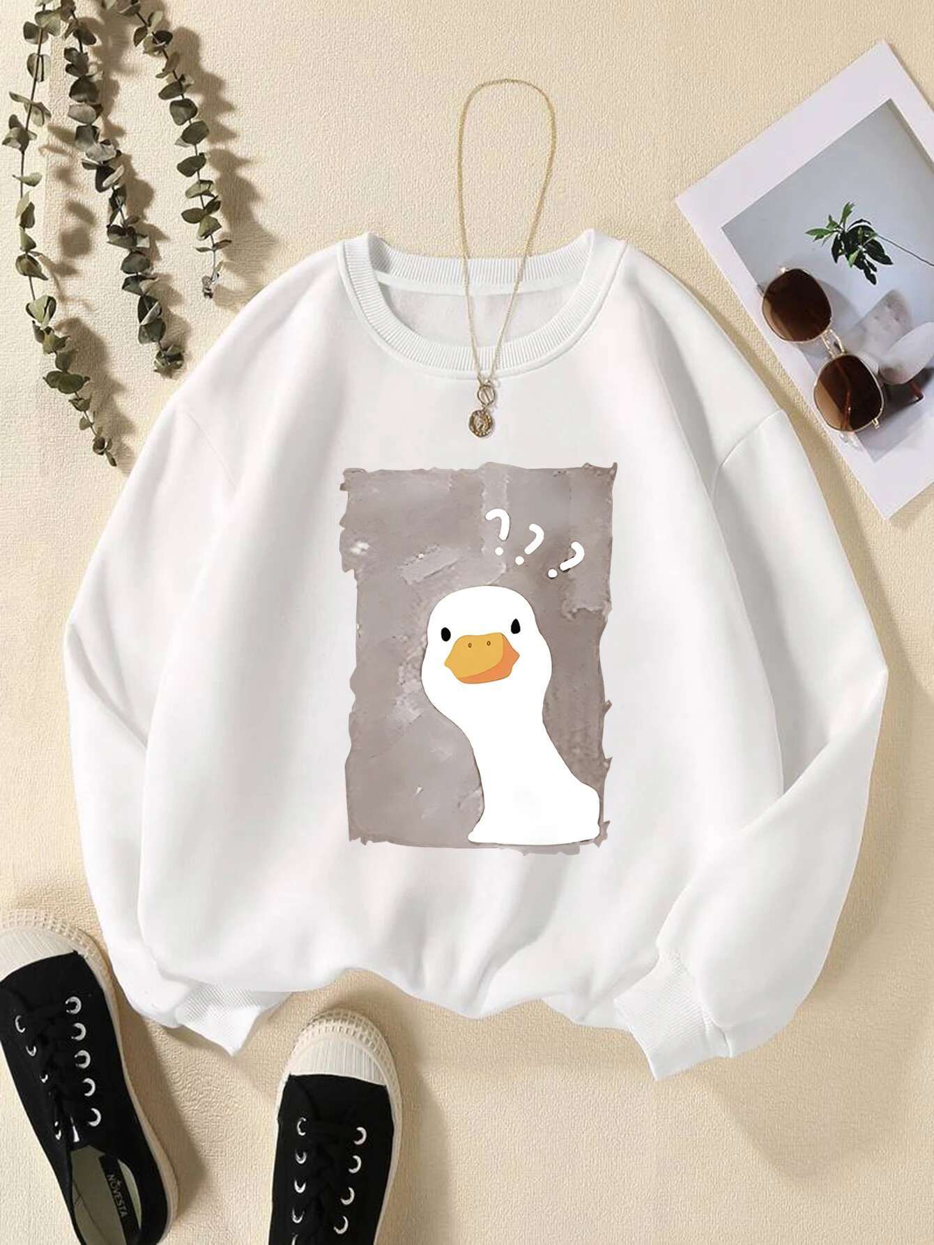 Women's Printed Warm Round Neck Loose Fitting Pullover With Long Sleeves And V-shaped Fashion Designer Sportswear