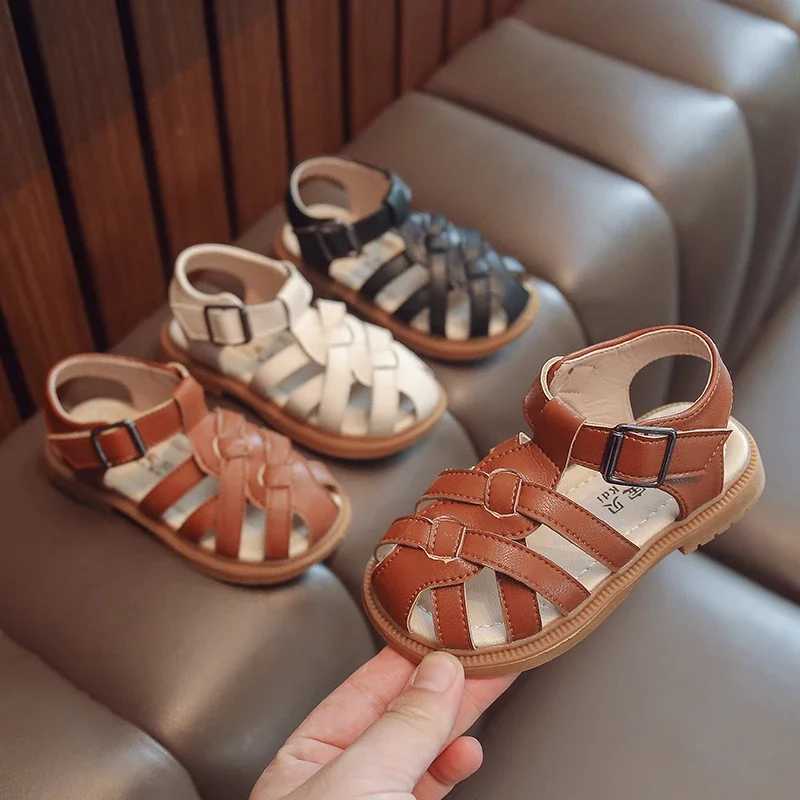 Fashion childrens PU leather sandals childrens girls boys sports sliders childrens closed toe beach shoes 3-6Y summer W250108