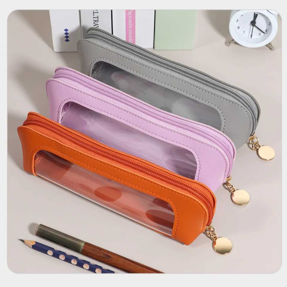 PU pencil case portable waterproof transparent makeup bag zipper makeup brush storage bag Sundries organizer stationery gift W250109