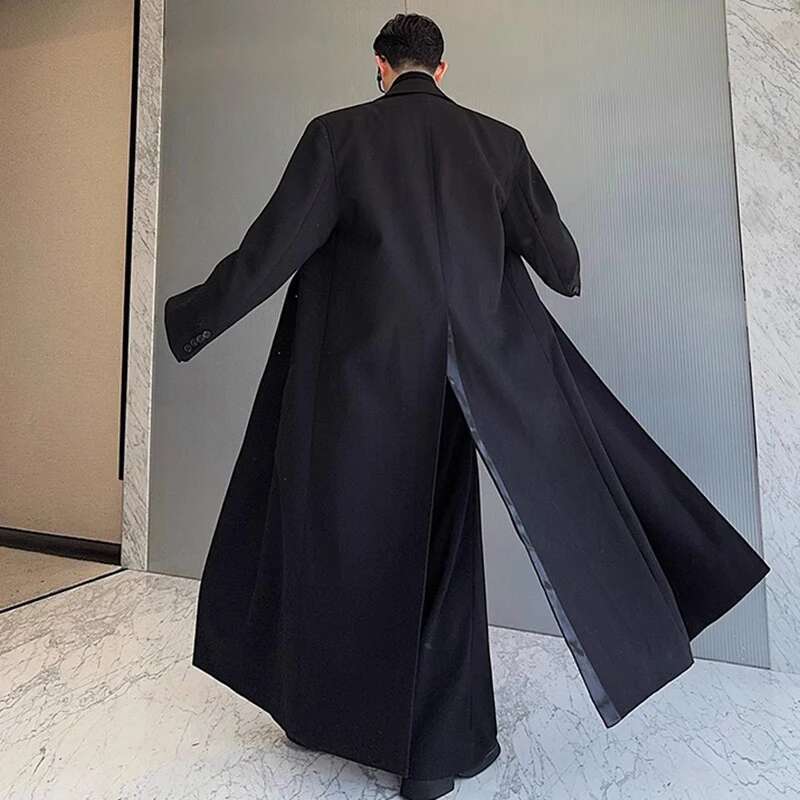 Split Double Breasted Male Trench Coat Autumn Winter Fashion Elegance Designer Original Men's Windbreaker