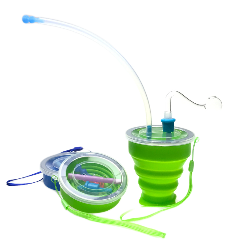 1.2 to 3.5 Inch Stretch Silicone Oil Burner Bong Glass Smoking Water Pipes with Straw Tube Filter Tips Travel Fold Bongs