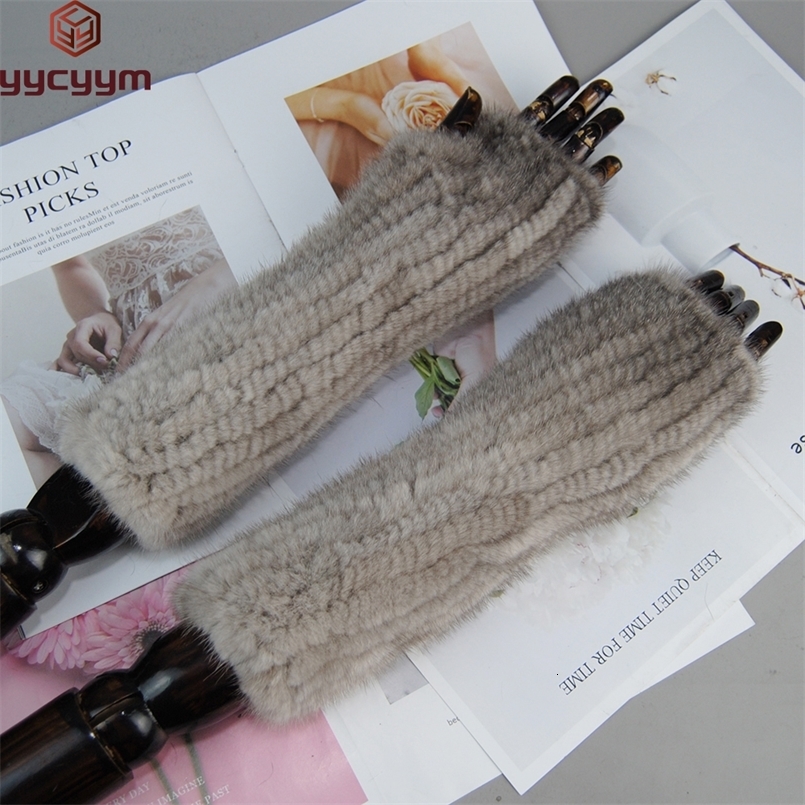 Womens 100% Genuine Knitted Mink Gloves for Winter Warmth Fur Fingerless Handmade 241223CJ