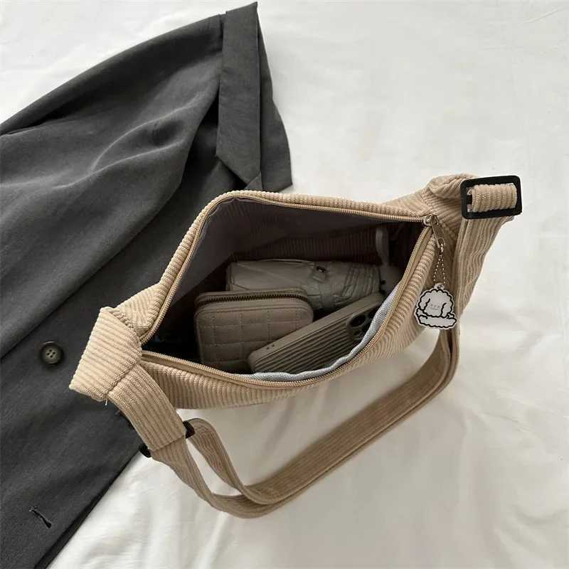 Black Corduroy Bags for Women Japanese Canvas Large Single Shoulder Crossbody Dumpling Bag Student Korean Casual Simple HandbagXJ250108