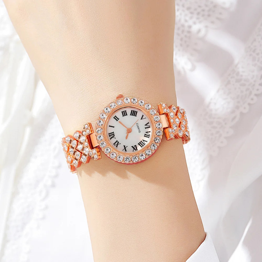 Womens Quartz Watch Gold Women Ring Necklace Earring Fashion Wristwatch Casual Ladies Watches Jewelry Set 241228