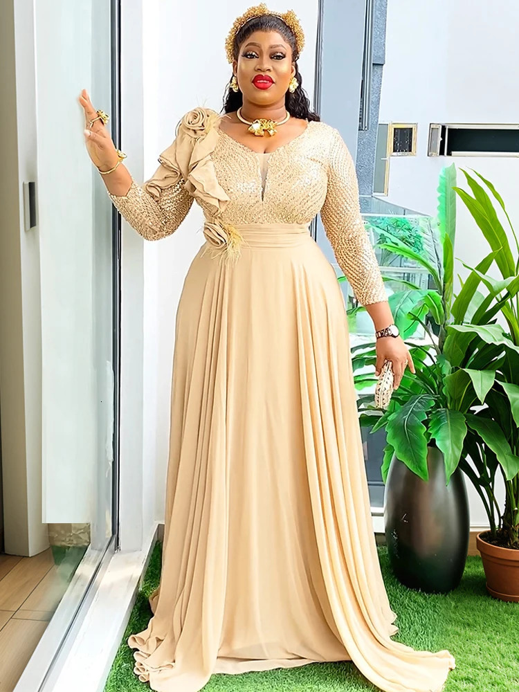 Elegant Women Evening Dresses y Sequin Chiffon Long Dress African Dashiki Outfits Party Prom Birthday Gowns Female Clothing 250109