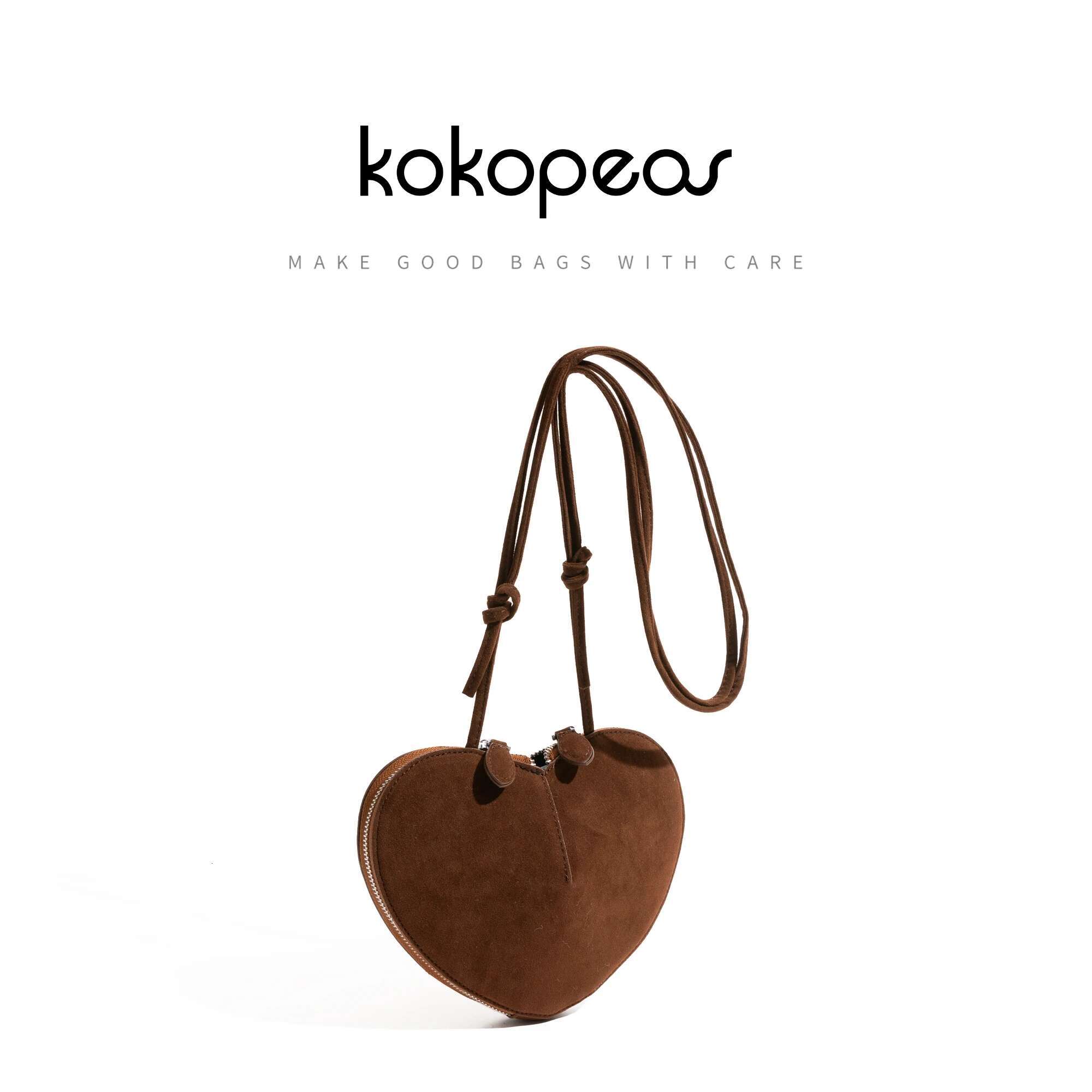 KOKOPEAS Vintage Faux Suede Hobo Unique Heart Shape Popular Shoulder Phone Purse Dubble Zipper Design Crossbody Bag