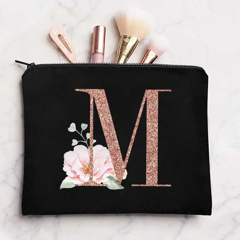Rose Gold Alphabet Printed Womens Linen Zipper Bag Travel Organizer Unprinted Bolsas Makeup Bag Bridal Makeup Bag W250109