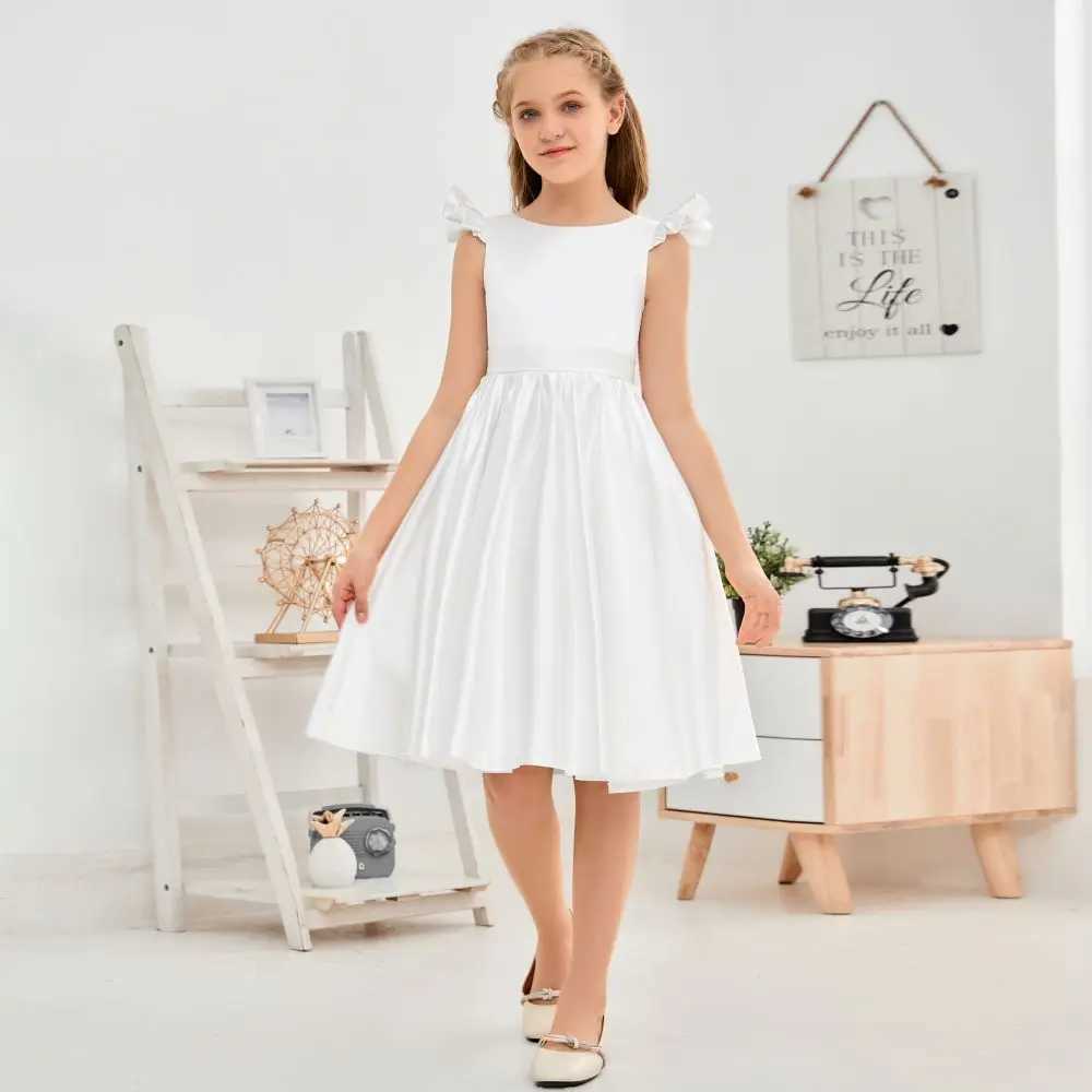 Satin Ivory Junior Bridesmaid Dress For Wedding Birthday Evening Par Ball Pagent Prom Banquet Princess Flower Girl DressesXJ250108