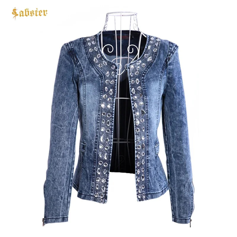Arrival spring Antumn denim jackets vintage Diamonds casual coat womens jacket for outerwear jeans Female 4 250109