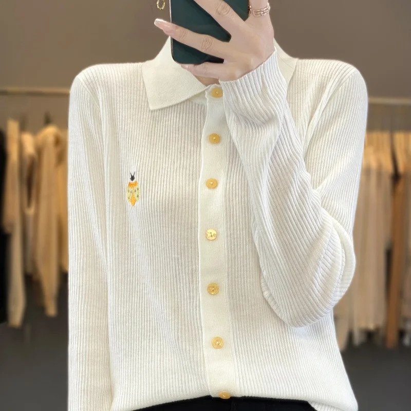 cashmere sweater womens autumn and winter knitted top long sleeved cardigan embroidered womens sweater 250106
