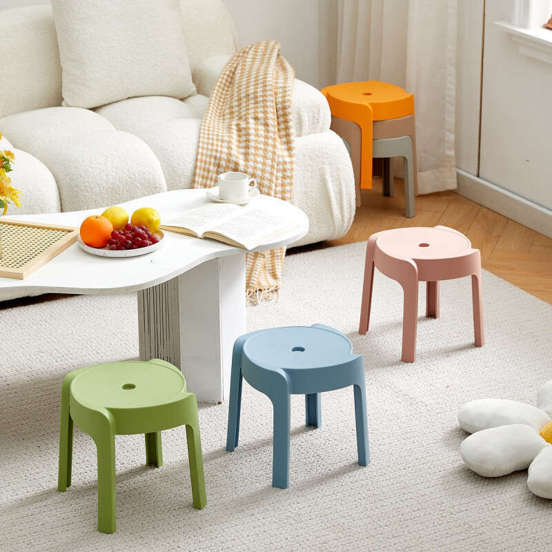 084 Plastic thickened household small adult round can be stacked, coffee table stool, bathroom anti slip children's low stool