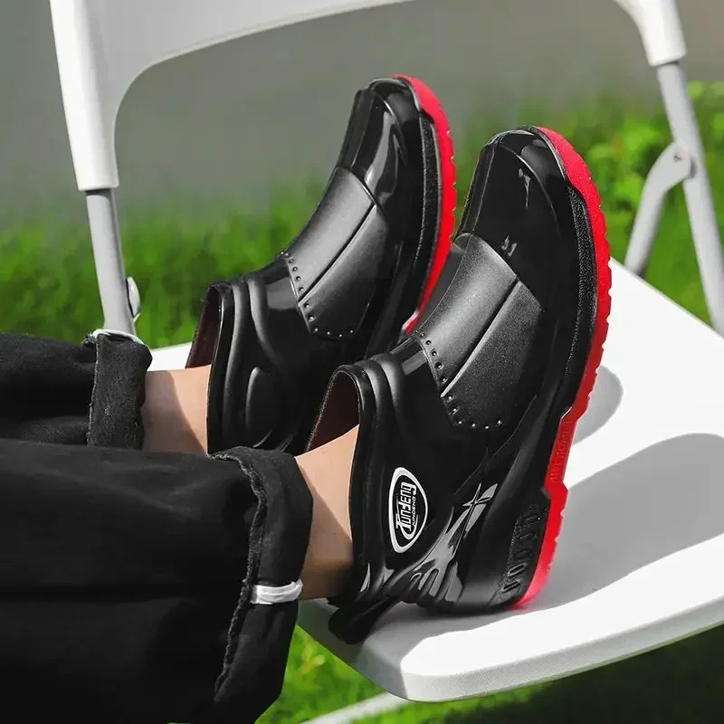 Rain Boots for Men Wear-resistant Waterproof and Non-slip Man Shoes Pvc Low-heel Garden Work Fishing Plastic Original 250106