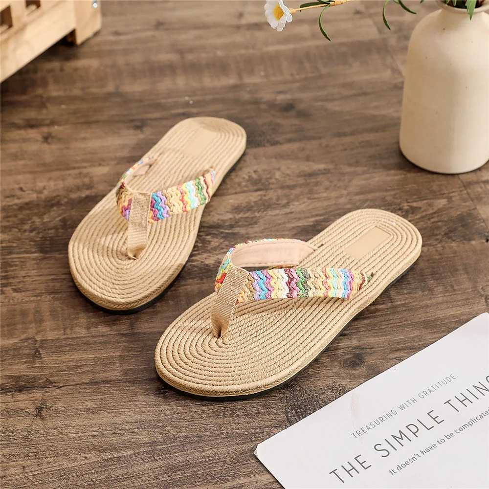 New Arrival Summer artificial grass womens sandals fashionable flat shoes beach sandals casual sandals womens sandals flip slippers Zapatos Mujer T250