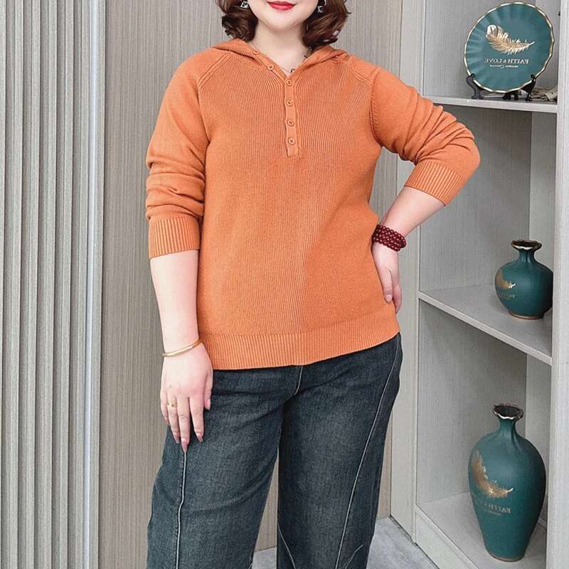 Women's Hooded Button-Up Sweater, Long Sleeve, Loose Pullover, Casual Jumpers, Plus Size, Autumn, Winter, New