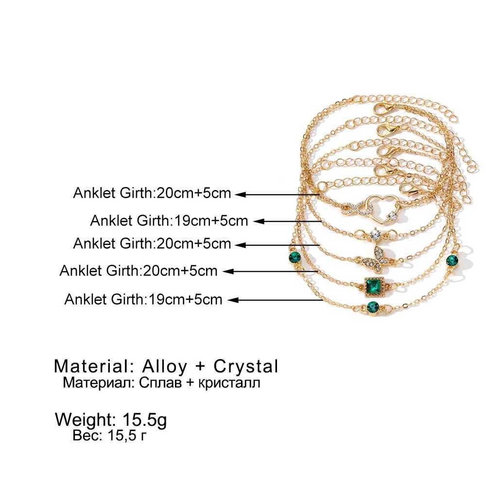 New Luxurious Geometry Square Green Crystal Bracelets Women Fashion Exquisite Butterfly Heart Metal Bracelets Set JewelryXJ250109