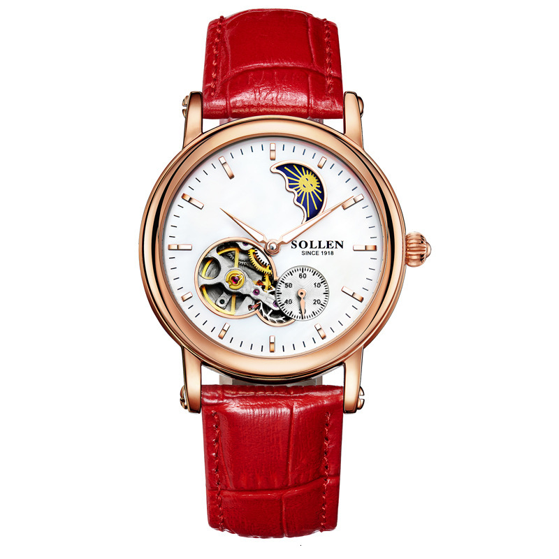 SOLLEN Women's Automatic Mechanical Watch with Moon Phase and Skeleton Dial