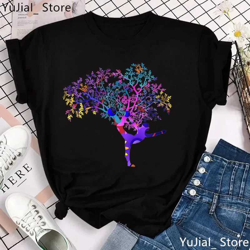 Watercolor Breathing Chakra Symbol Yoga Printed T-shirt Female Bird Om Aum Jade Buddha Meditation Tie Model T-shirt Womens T-shirt Top M250108