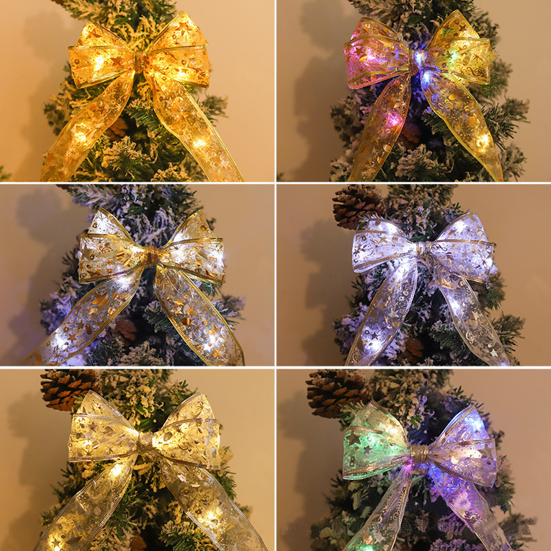 Cross-border LED ribbon string Christmas tree decorative light string satin light gift box decorative ribbon flashing light string