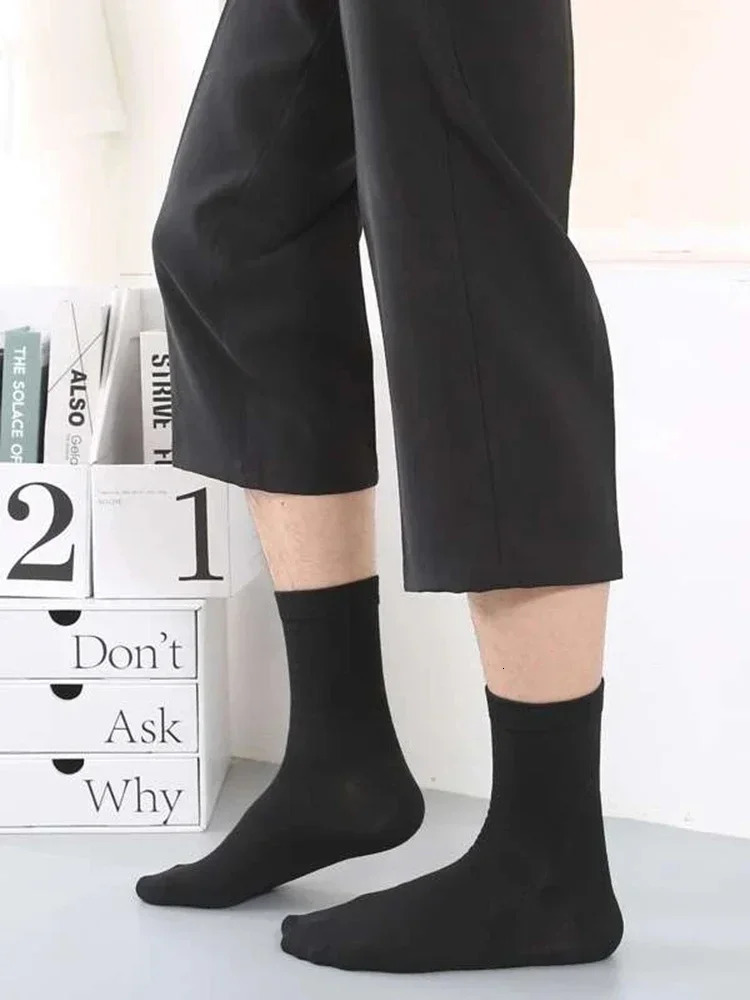 6 Pairs Solid Color Mens Mid Length Socks Fashion Comfortable Autumn Classic Black Business Sock Highquality Short 250108