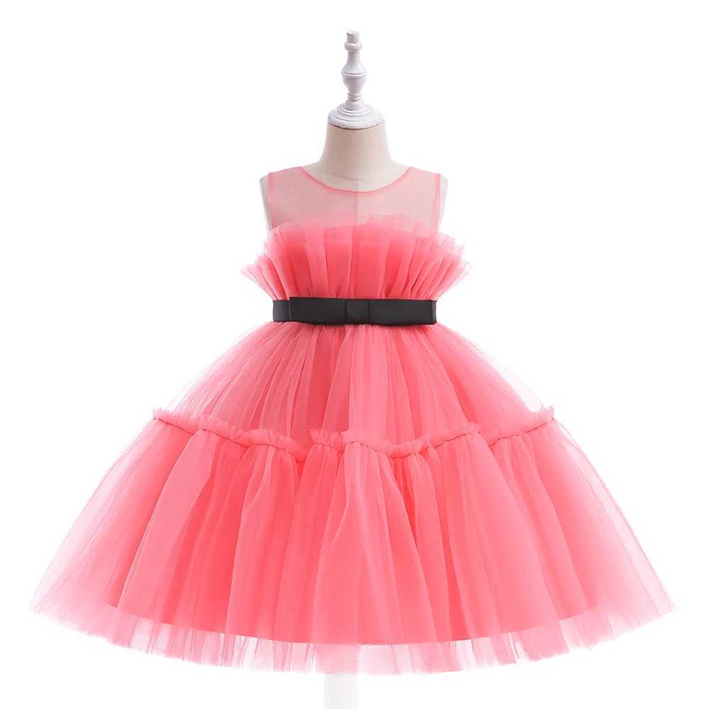Elegant Ruffles Wedding Par Baby Girls Dress Tulle Pink Bow Bridemaid Princess Birthday Kids Dresses For Girl Evening CostumesXJ250108