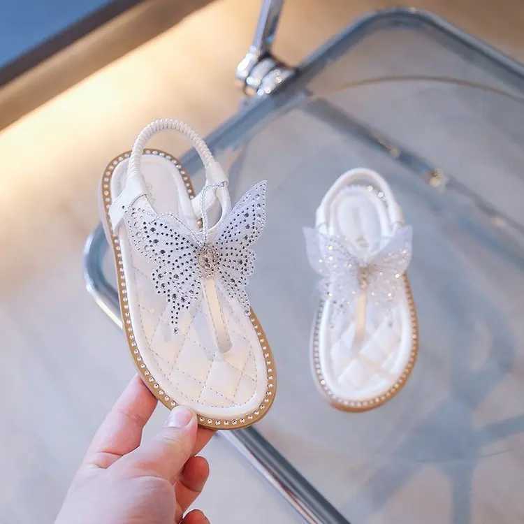 Childrens Apartment Diamond Butterfly Sandals Girls Princess Diamond Par Sandals Childrens Beaded Leather Beach Shoes W250108