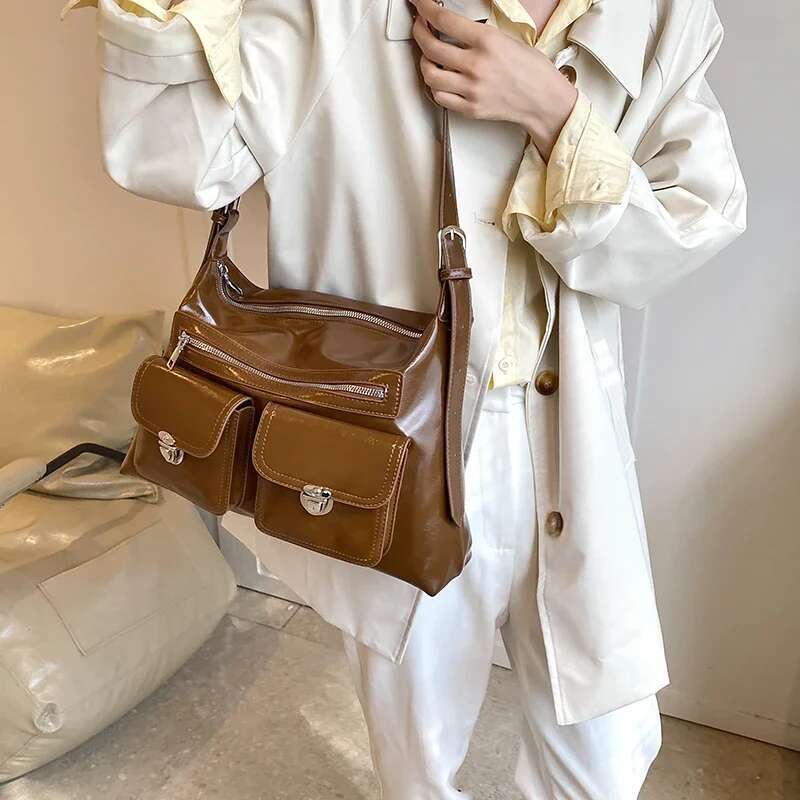 LEFTSIDE Double Pockets Design Retro Shoulder Bags For Women 2024 Y2k Fashion Trend Crossbody Bag Female Handbags And Purses