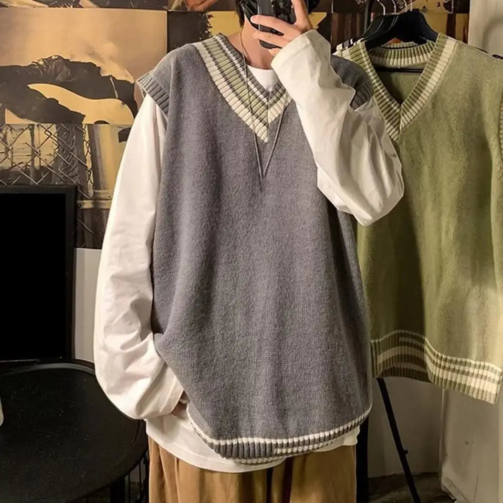 Men Asymmetrical Pattern Sweater Couple Matching Sweaters Colorblock V Neck Mens Vest Preppy Business Style for Mid 250107