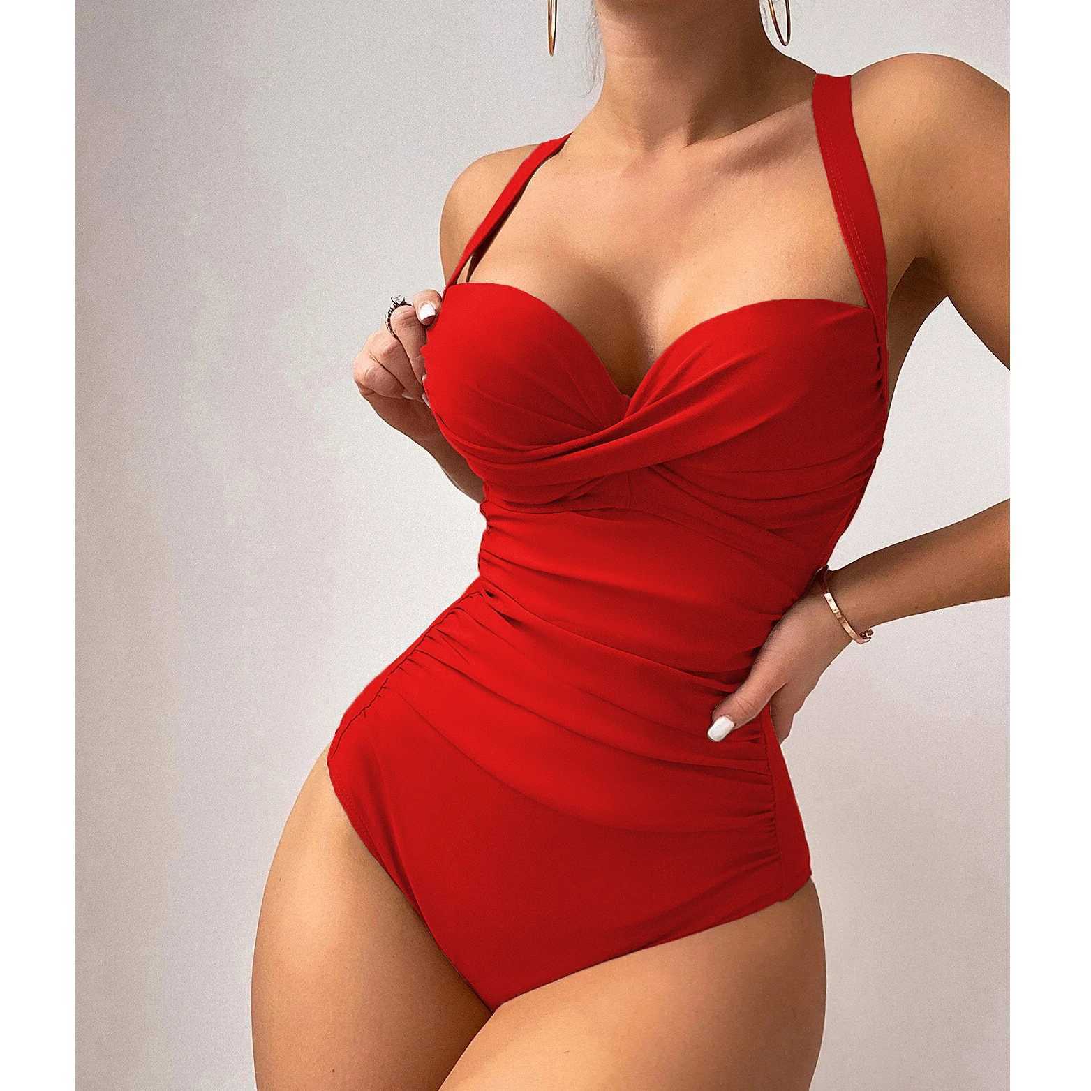 Ashgaily Push Up One Piece Swimwear Women Tummy Control Swimsuit Bathing Suit Gathering Cup Beach Wear Monokini FaXJ240108