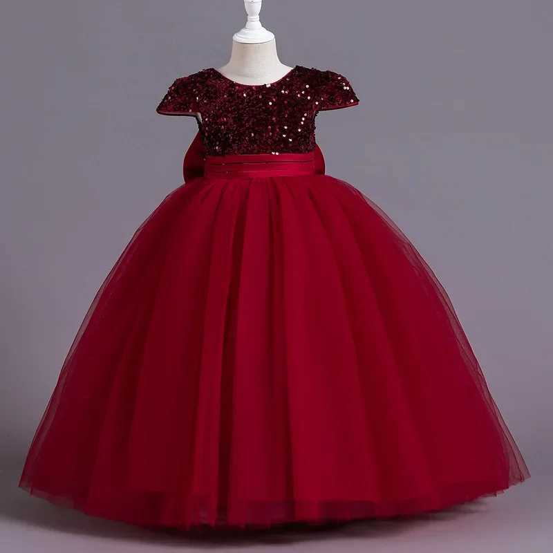 Fashion Solid Girls Sequin Dress Lace Long Sleeve Kids Dresses for Girls Spring Autumn Children Girls Par Dresses 3-12 YearsXJ250108