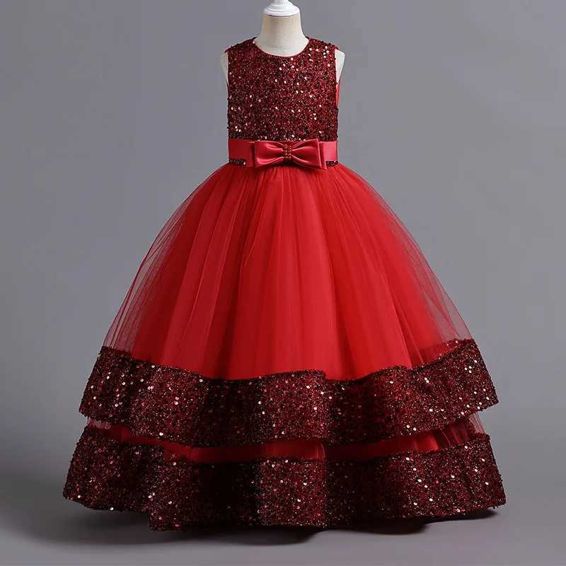 New Childrens Dress Sequin Childrens Dress Bow Princess Dress Flower Girl High-end Piano Wedding Par Performance DressXJ250108